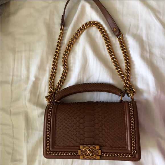 SOLD. Brown Chanel style python Boy Bag - Picture 2 of 3
